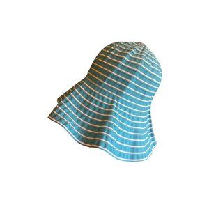 Blue & White Striped Wide Brim Bucket Hat Summer Sun Hat Resort Beach